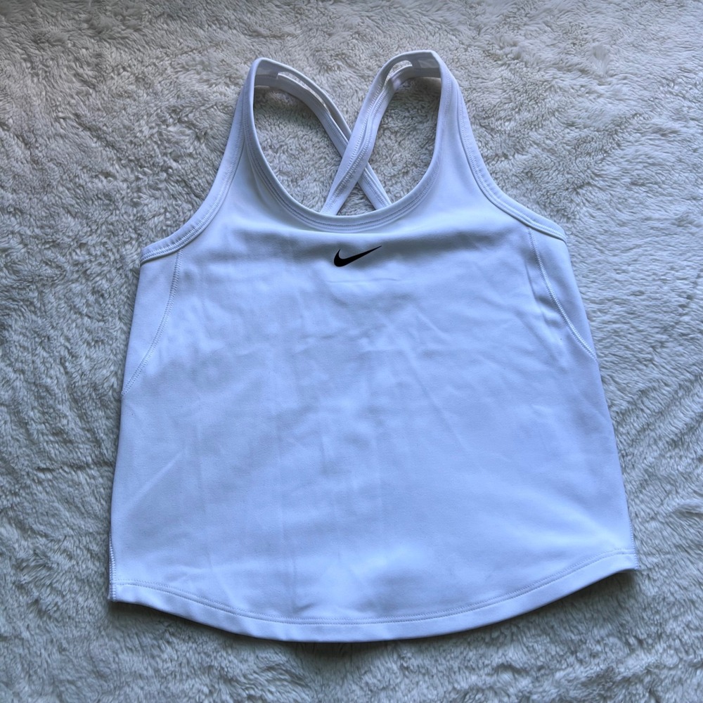 Nike One Dri-FIT Womens White Cross Back Training Tank Top Size M‎ DD0620-100